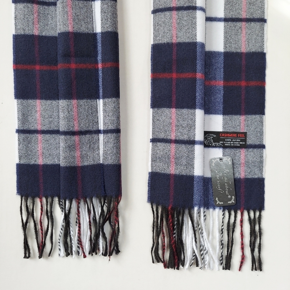 Classic Scarf Navy Blue Womens Unisex Neck Scarf Plaid Winter Scarf Warm Acrylic - Picture 6 of 11